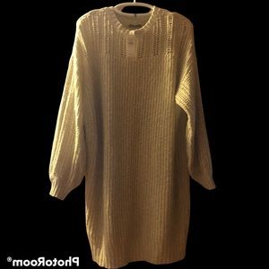 NWT American Eagle XXL cream color mixed stitch balloon sleeve sweater dress